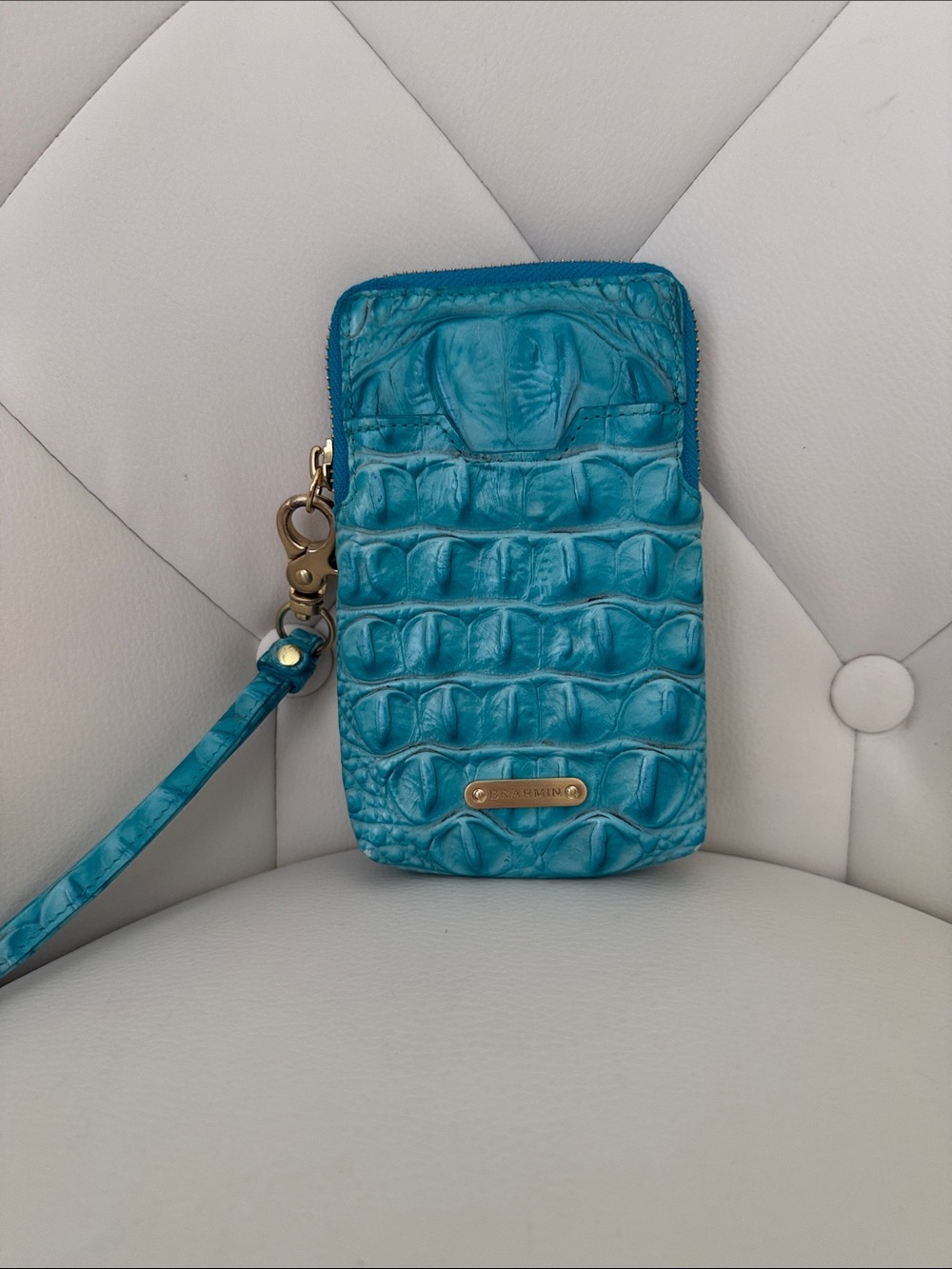 Brahmin Mermaid Sea Turquoise Croc-Embossed Leather Wristlet Phone Pouch